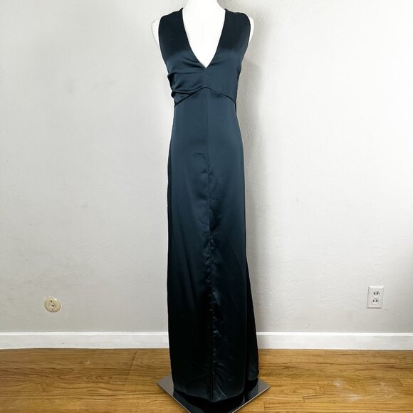 Lovely LB027 Size 18 Evergreen Green T514 Charmeuse V-Neck Twist Maxi Gown Dress - Picture 1 of 14